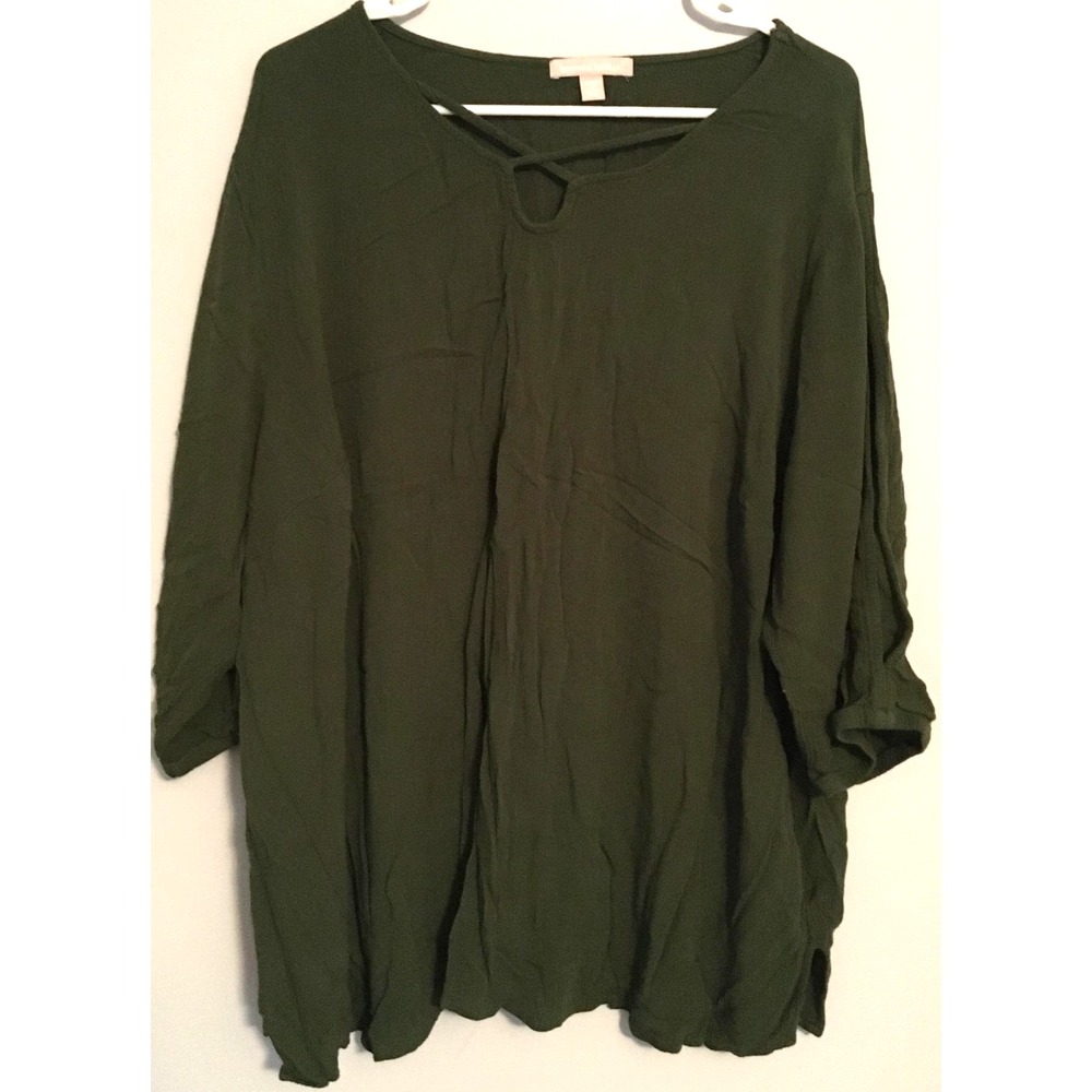 Woman Within Shirt Womens 3X 30/32 Green Rayon Crinkle Tunic Top Boho Plus